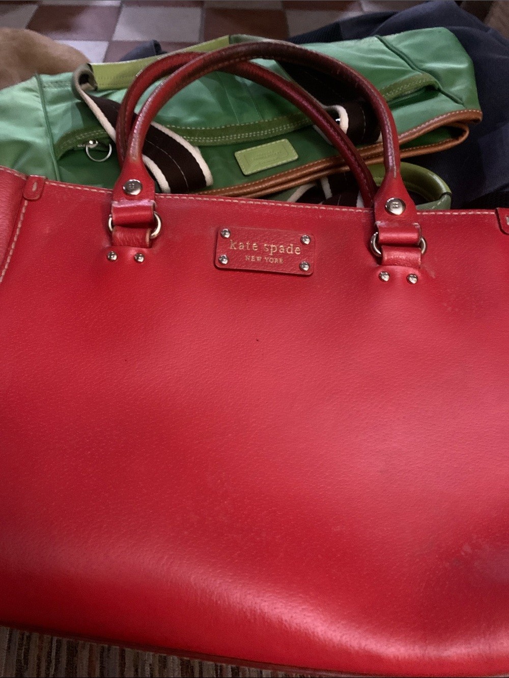 kate spade Red Leather Satchel with Double Top Handles